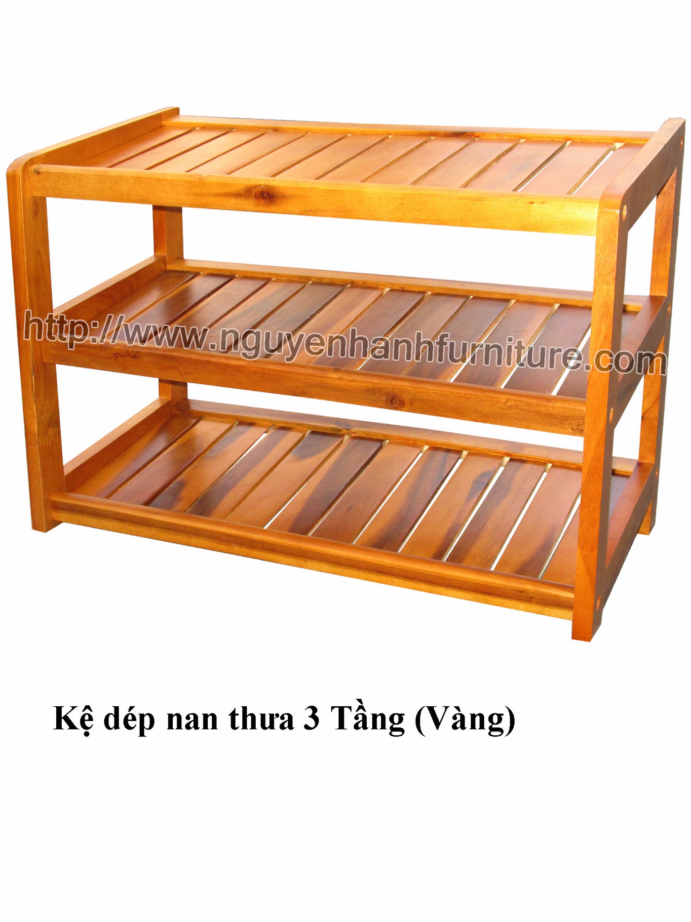 Name product: 3 storey Shoeshelf wth sparse blades (Yellow) - Dimensions: 62 x 30 x 45 (H) - Description: Wood natural rubber